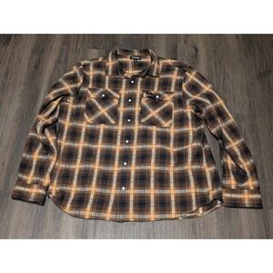 True Religion Mens 2XL Flannel Shirt Brown Plaid Long Sleeve Button Up